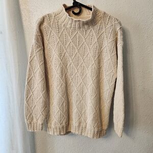 Chunky Cream Cable Turtleneck Sweater - Women